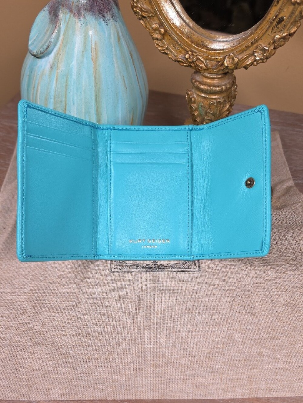 Kurt Geiger Turquoise Green Quilted Mini Wallet with Gold Crest NWT! - Picture 9 of 11
